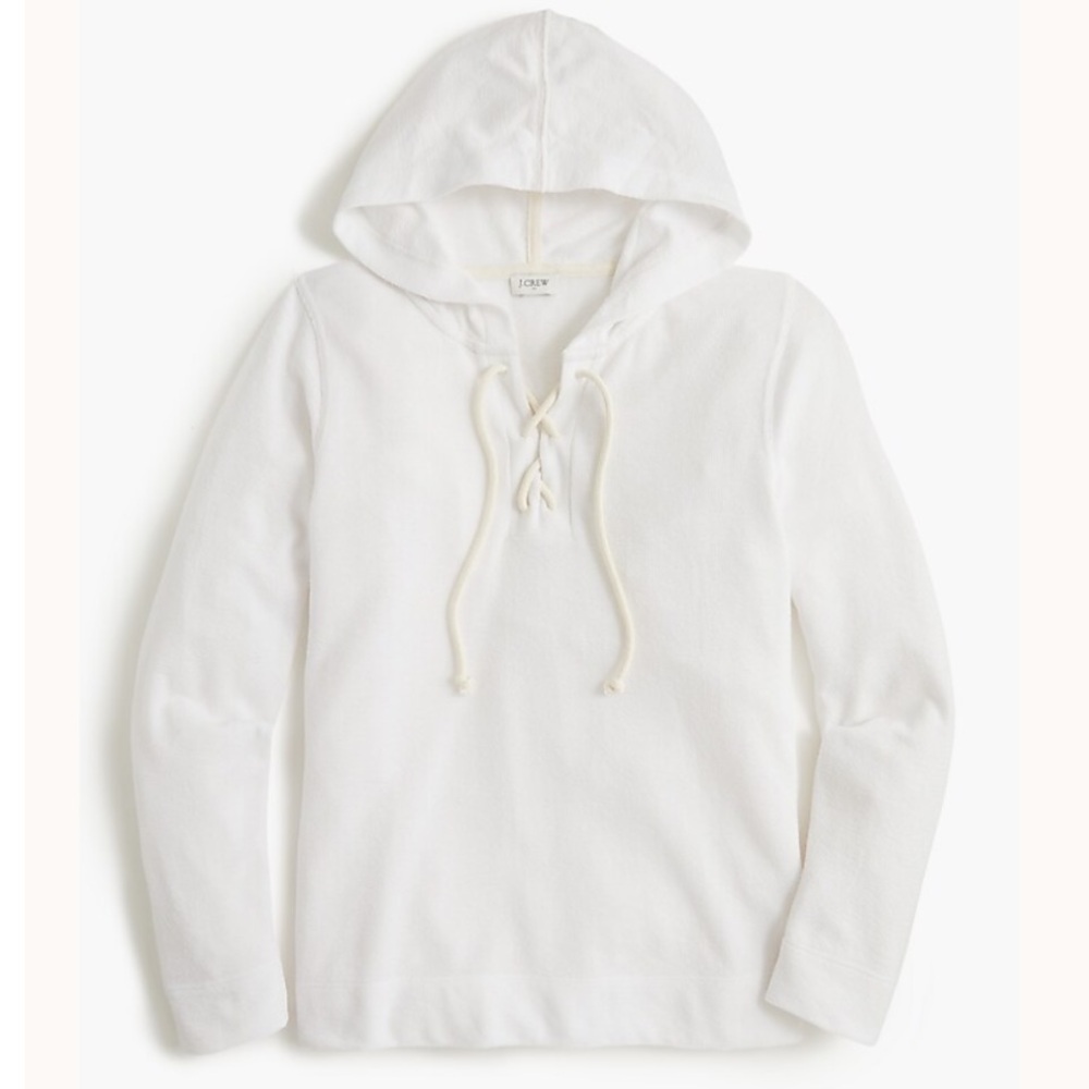 J. Crew Factory White Towel Terry Lace Up Pullover Hoodie